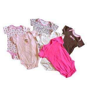 6pc One Piece Lot Carter's Child of Mine Pink Sz 18M Dots Floral Animal Print